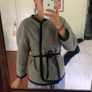 J crew belted felt sweater jacket